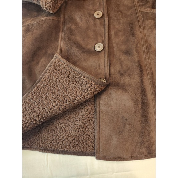 Denim & Co. Women's Brown Suede Sherpa Lined Coat Size L Velvety Plush Cozy Chic - Picture 6 of 10